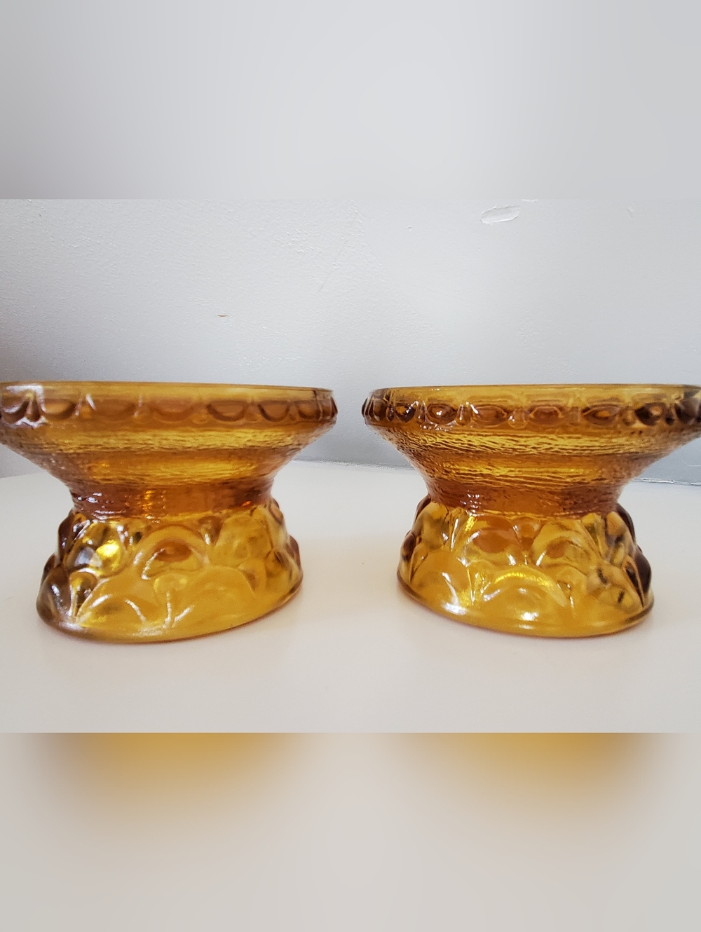 Vintage Amber Glass Candle Holders Set of 2 1970s Heavy Glass Triple Candle Size